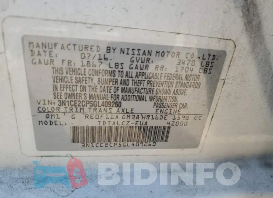 3N1CE2CP5GL409260 Photo# 10