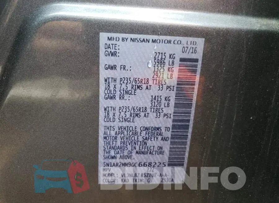 5N1AR2MM9GC668225 Photo# 10