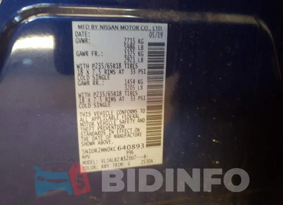 5N1DR2MN0KC640893 Photo# 10