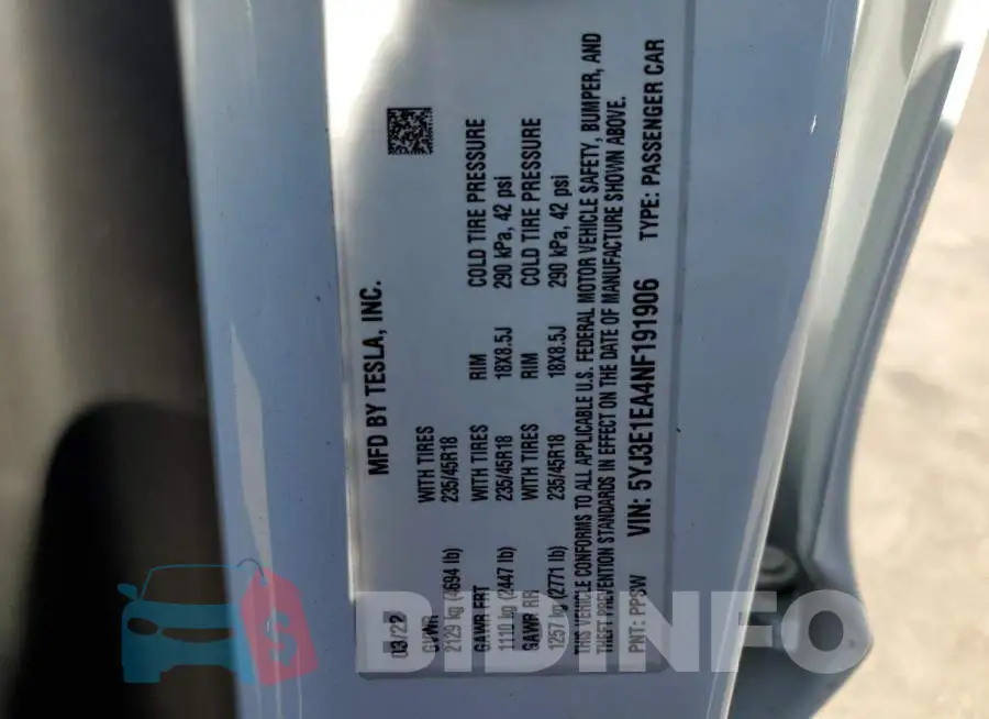 5YJ3E1EA4NF191906 Photo# 12