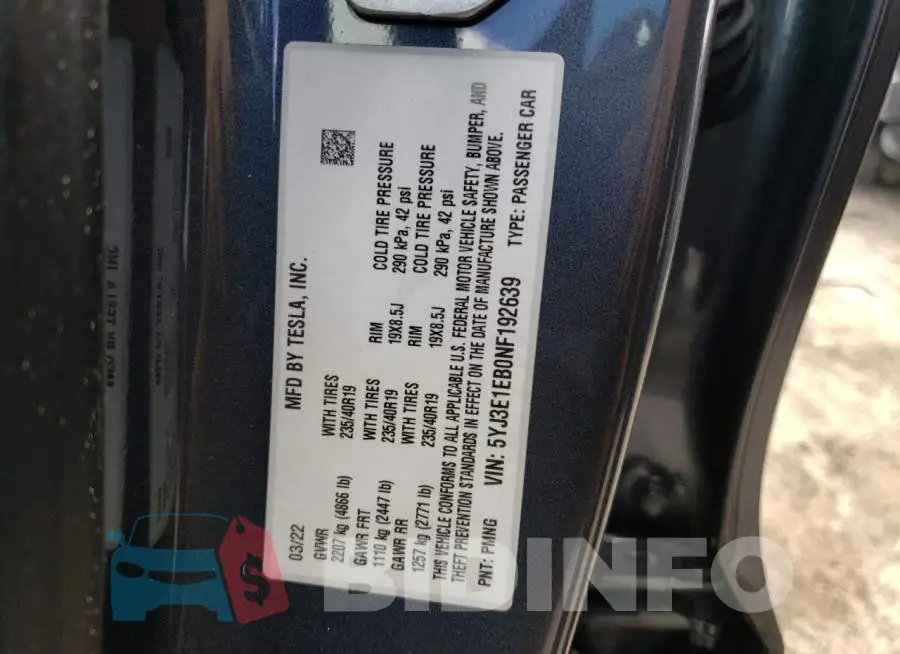 5YJ3E1EB0NF192639 Photo# 10