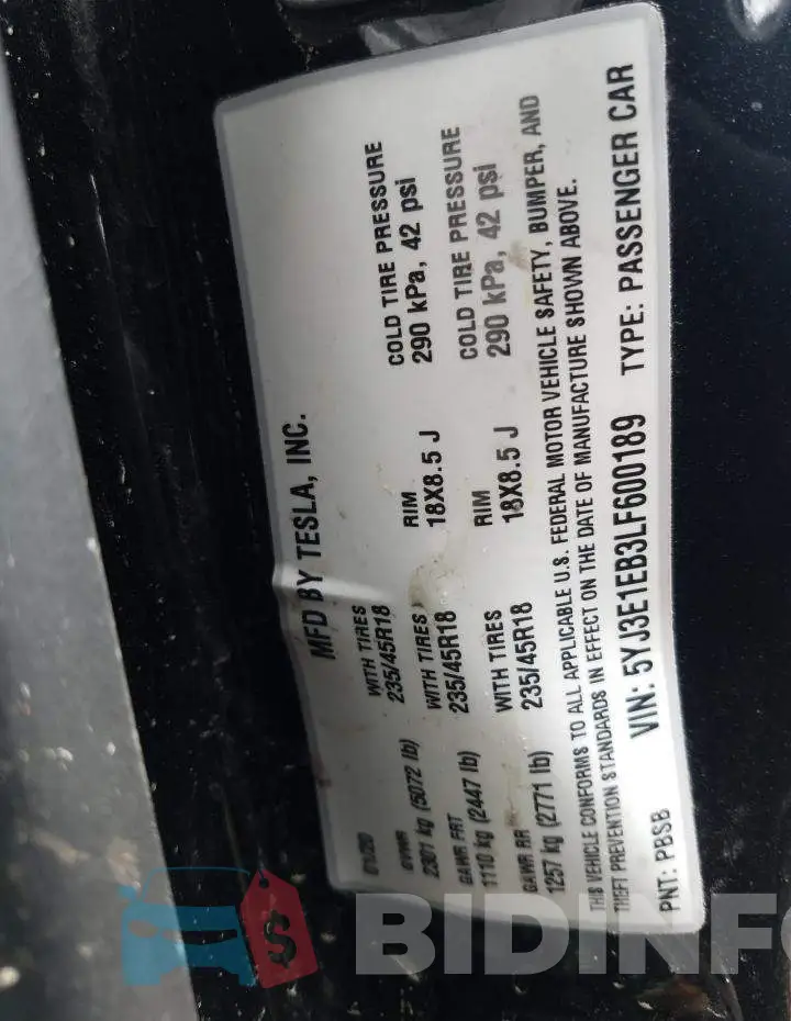 5YJ3E1EB3LF600189 Photo# 10