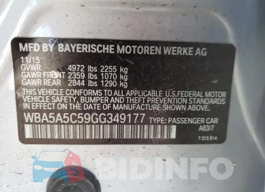 WBA5A5C59GG349177 Photo# 10