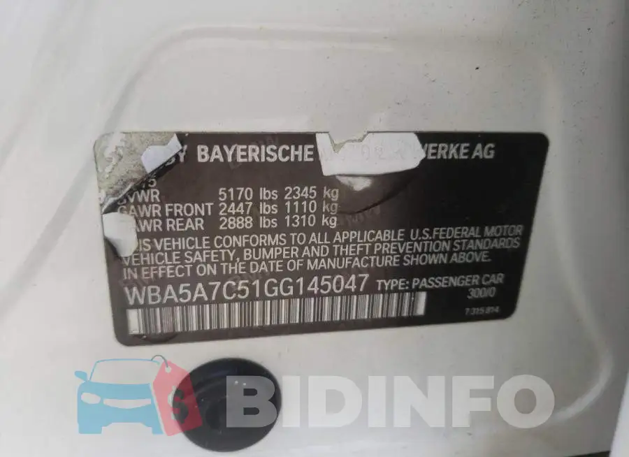WBA5A7C51GG145047 Photo# 10