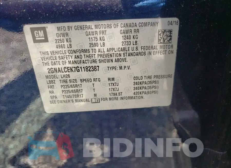 2GNALCEK7G1182387 Photo# 10