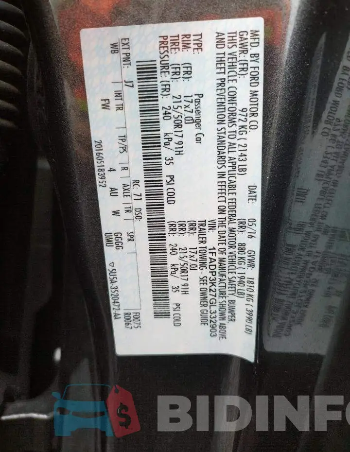 1FADP3K27GL332903 Photo# 10