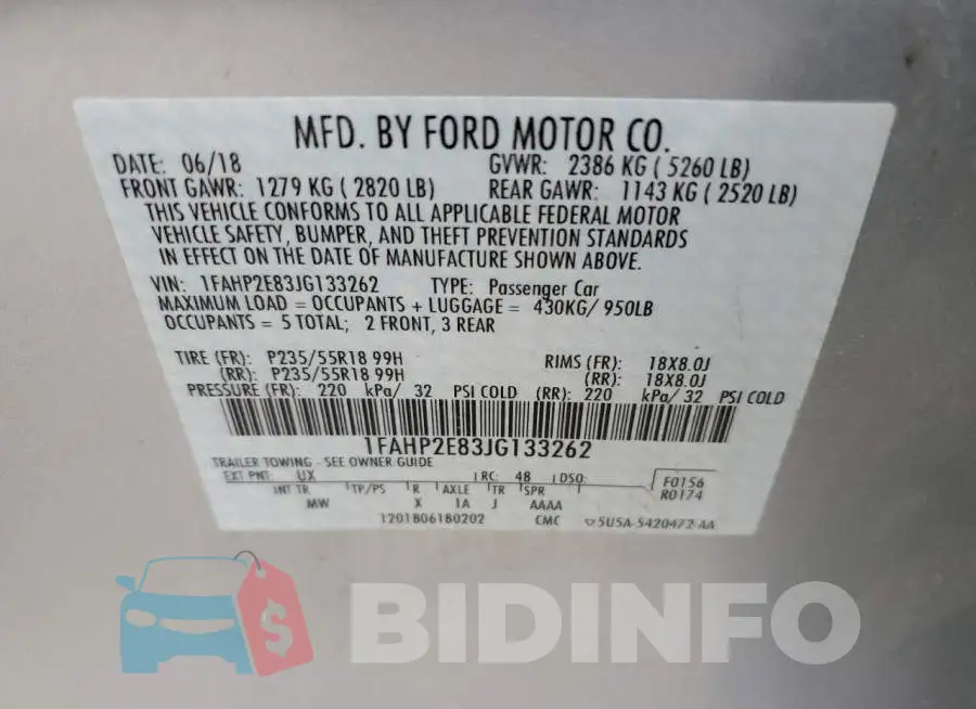 1FAHP2E83JG133262 Photo# 10