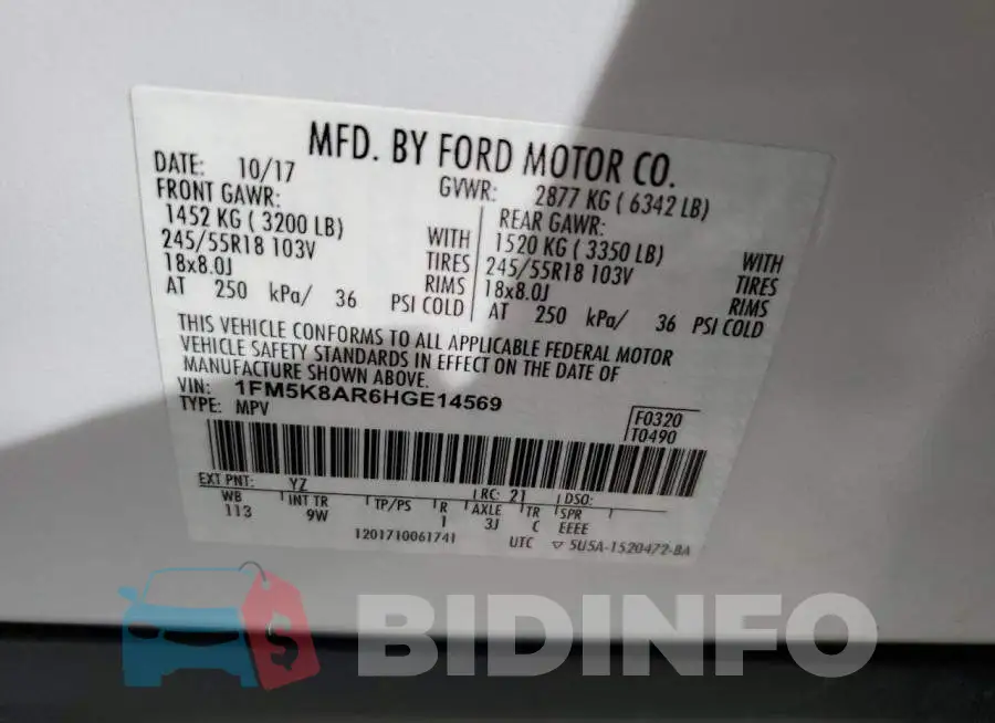 1FM5K8AR6HGE14569 Photo# 10