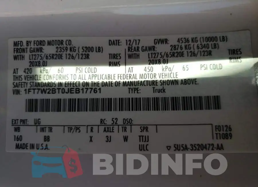 1FT7W2BT0JEB17761 Photo# 10