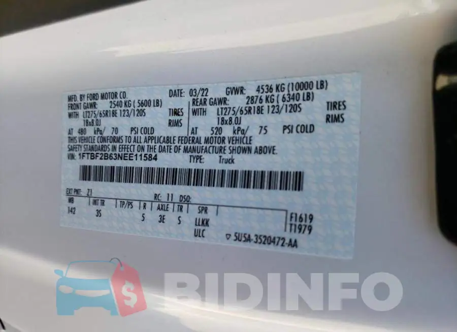 1FTBF2B63NEE11584 Photo# 10
