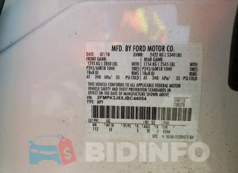 2FMPK3J8XJBC44054 Photo# 10