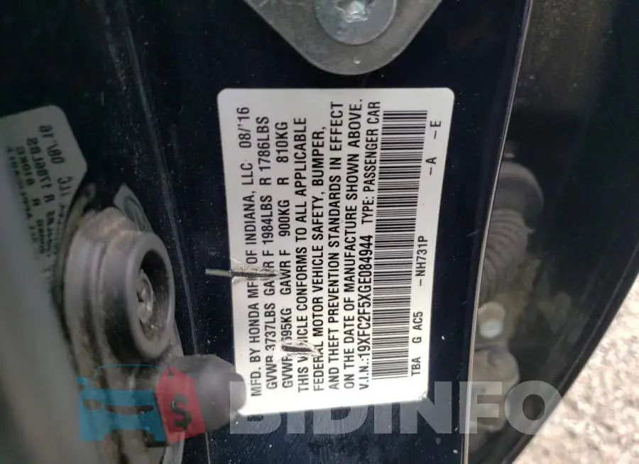 19XFC2F5XGE084944 Photo# 10