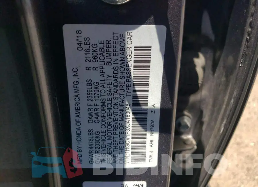 1HGCV1F3XJA163046 Photo# 10
