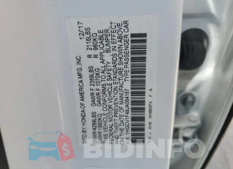 1HGCV1F48JA064167 Photo# 10