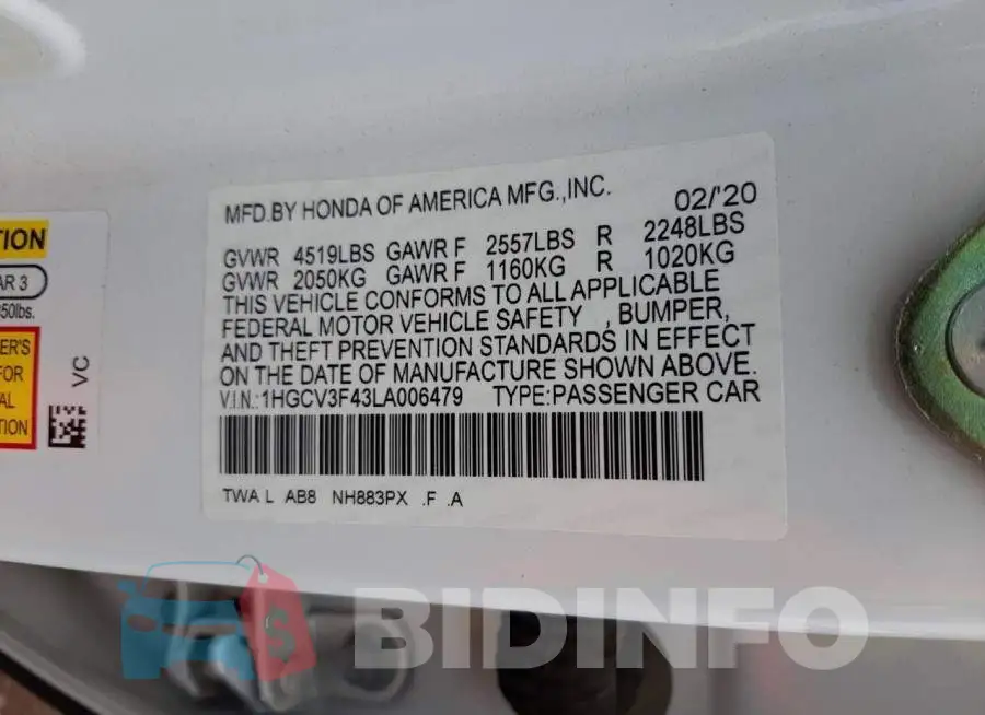 1HGCV3F43LA006479 Photo# 10