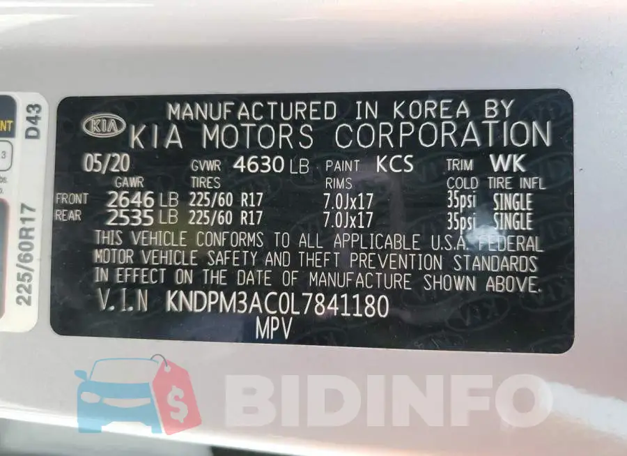 KNDPM3AC0L7841180 Photo# 10