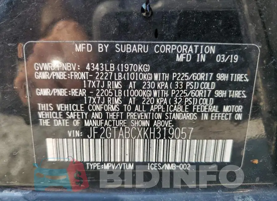 JF2GTABCXKH319057 Photo# 10