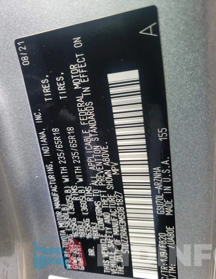 5TDZZRAH3MS081827 Photo# 10