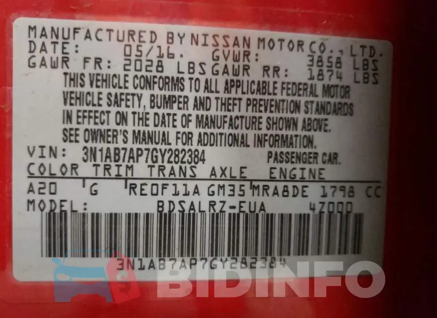 3N1AB7AP7GY282384 Photo# 10