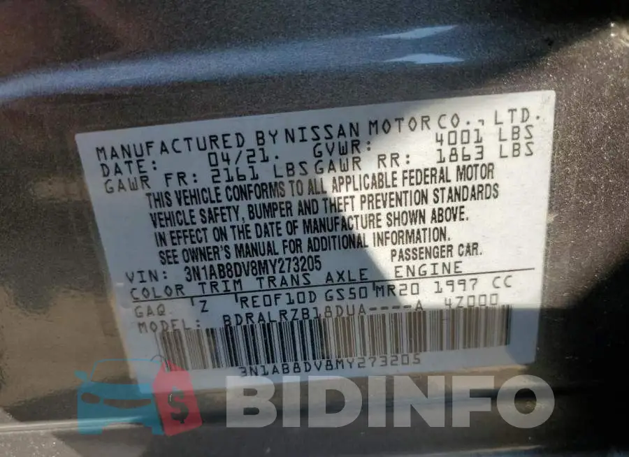 3N1AB8DV8MY273205 Photo# 10