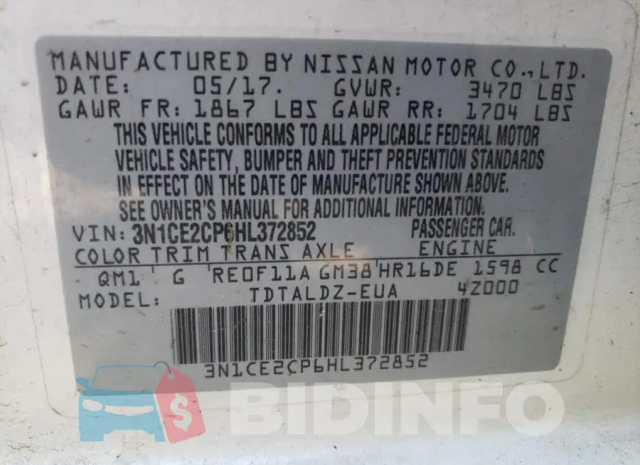 3N1CE2CP6HL372852 Photo# 10