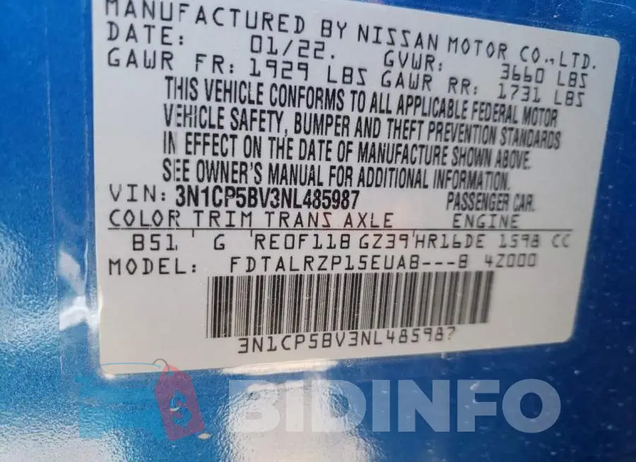 3N1CP5BV3NL485987 Photo# 10