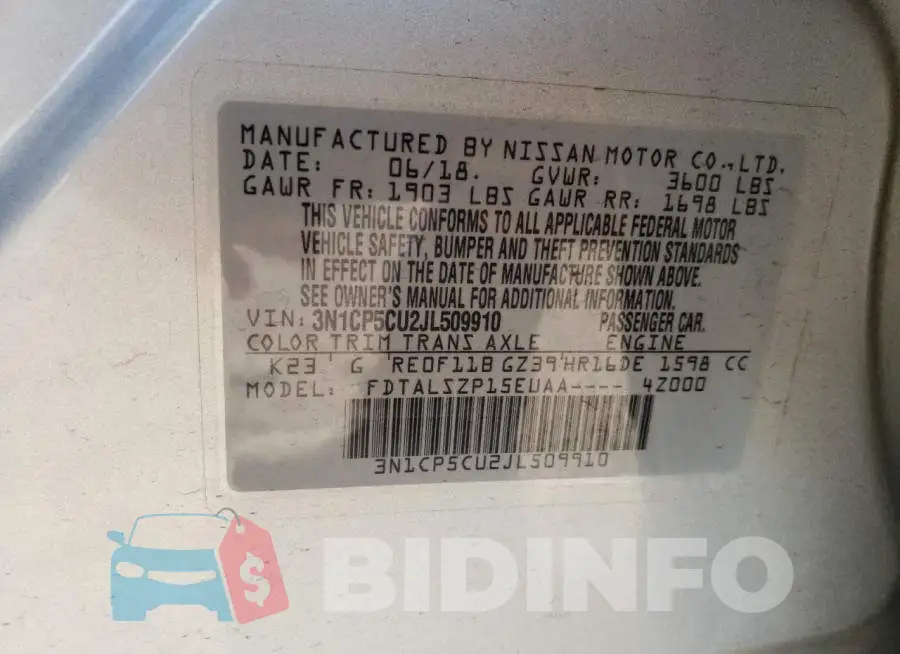 3N1CP5CU2JL509910 Photo# 10