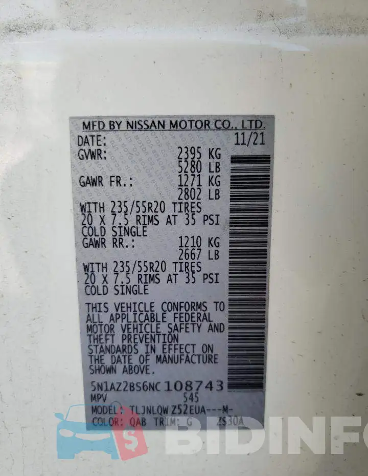 5N1AZ2BS6NC108743 Photo# 10