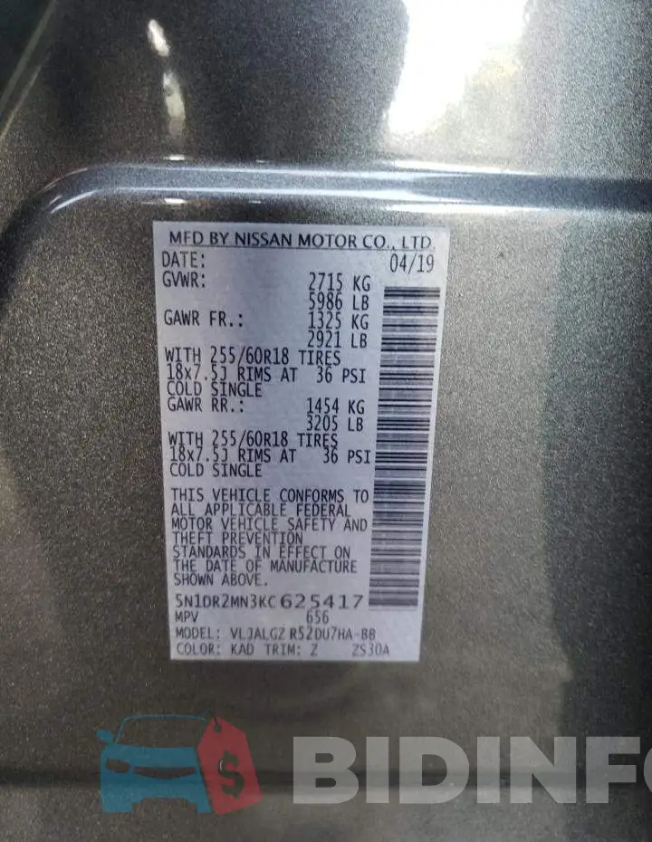 5N1DR2MN3KC625417 Photo# 10
