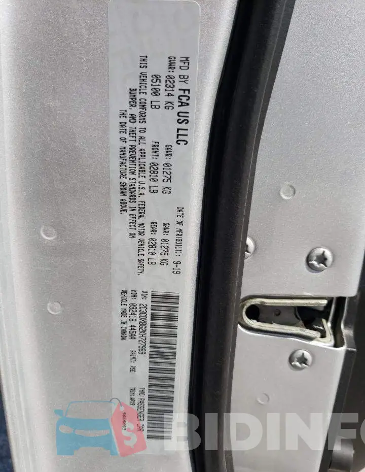 2C3CDXBG2KH727969 Photo# 10