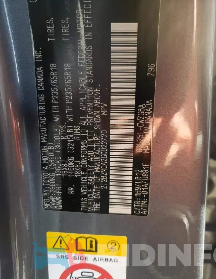 2T2BZMCA2GC022720 Photo# 10