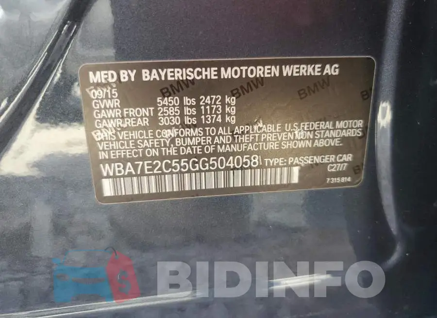 WBA7E2C55GG504058 Photo# 10