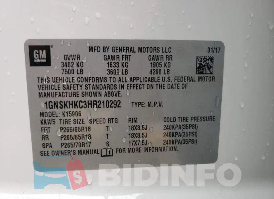 1GNSKHKC3HR210292 Photo# 10