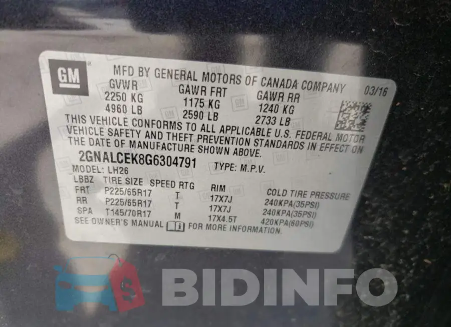 2GNALCEK8G6304791 Photo# 10