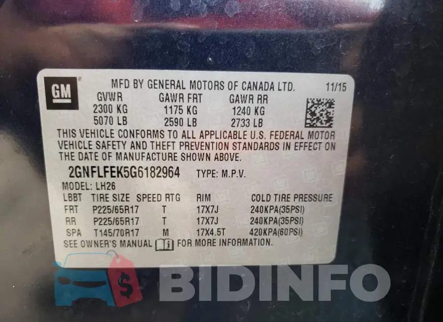 2GNFLFEK5G6182964 Photo# 10