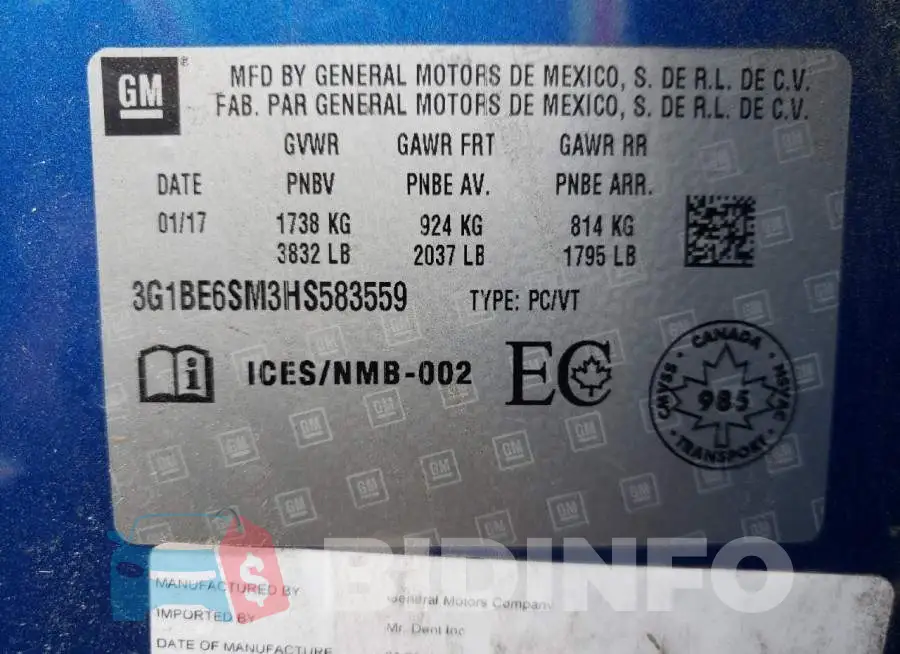 3G1BE6SM3HS583559 Photo# 10