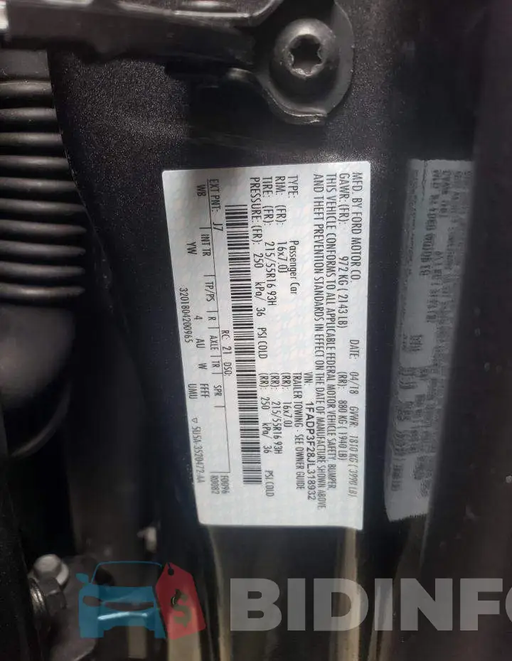 1FADP3F28JL318932 Photo# 10