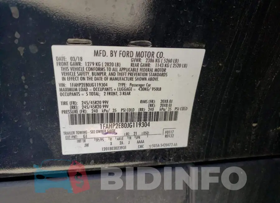 1FAHP2E80JG119304 Photo# 10