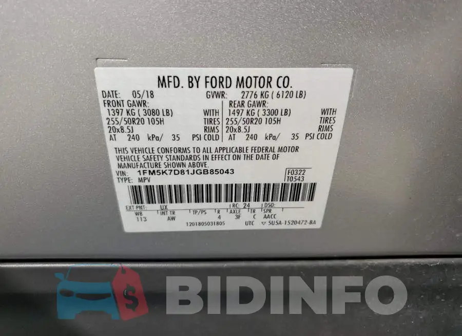 1FM5K7D81JGB85043 Photo# 10
