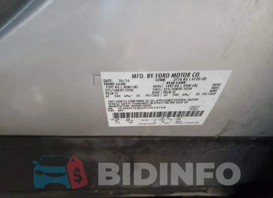 1FM5K7D8XHGA15774 Photo# 10