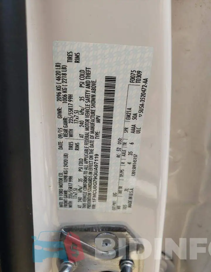 1FMCU0G79GUA97119 Photo# 10