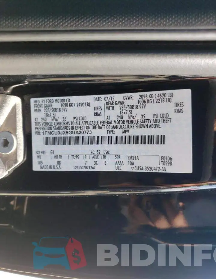 1FMCU0JX5GUA20773 Photo# 10