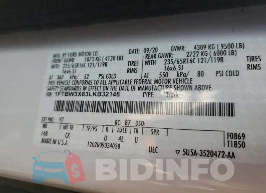1FTBW3X83LKB32148 Photo# 10