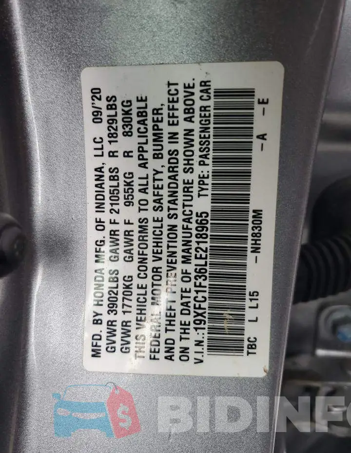 19XFC1F36LE218965 Photo# 10