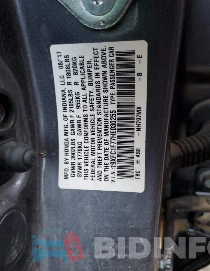 19XFC1F77HE030255 Photo# 10