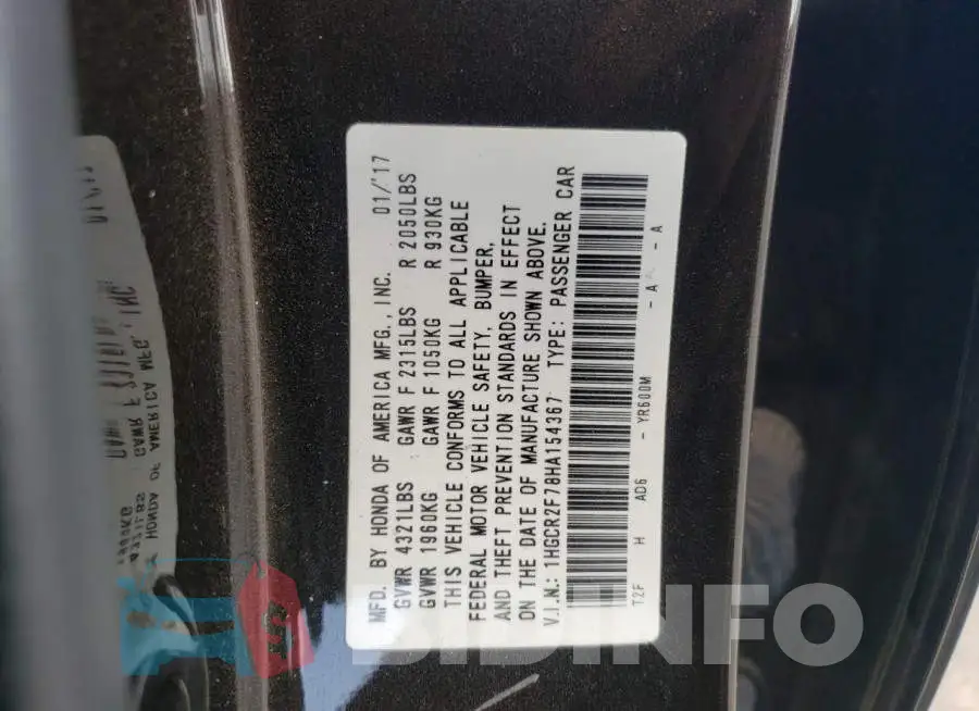 1HGCR2F78HA154367 Photo# 10