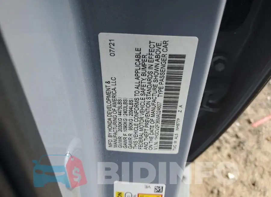 1HGCV2F36MA024607 Photo# 10