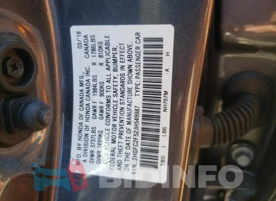 2HGFC2F52JH549987 Photo# 10