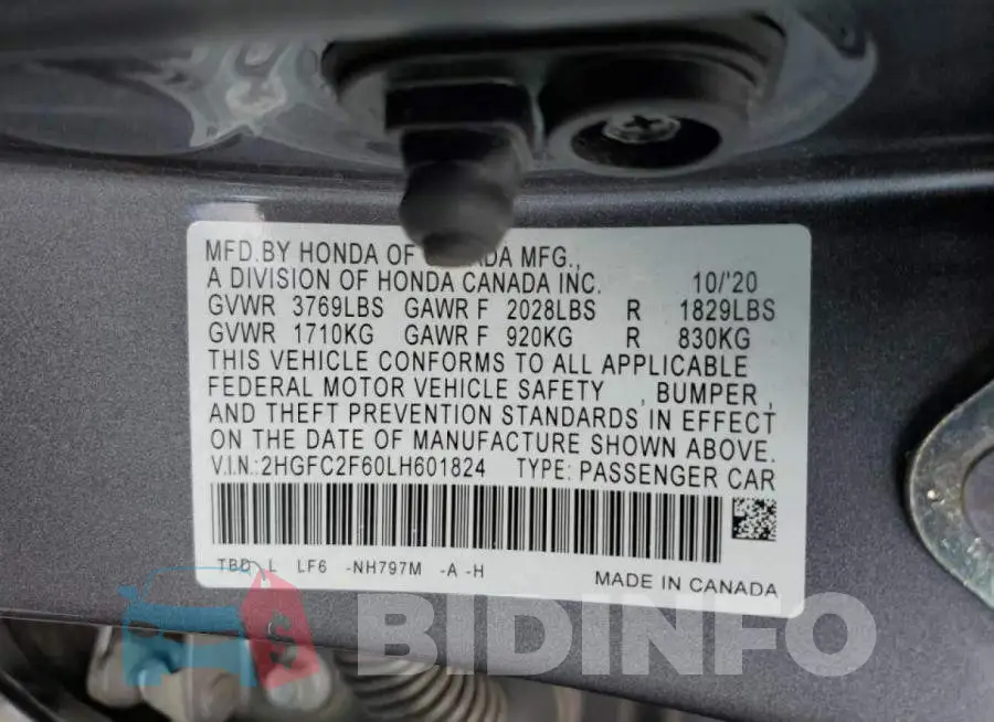 2HGFC2F60LH601824 Photo# 10