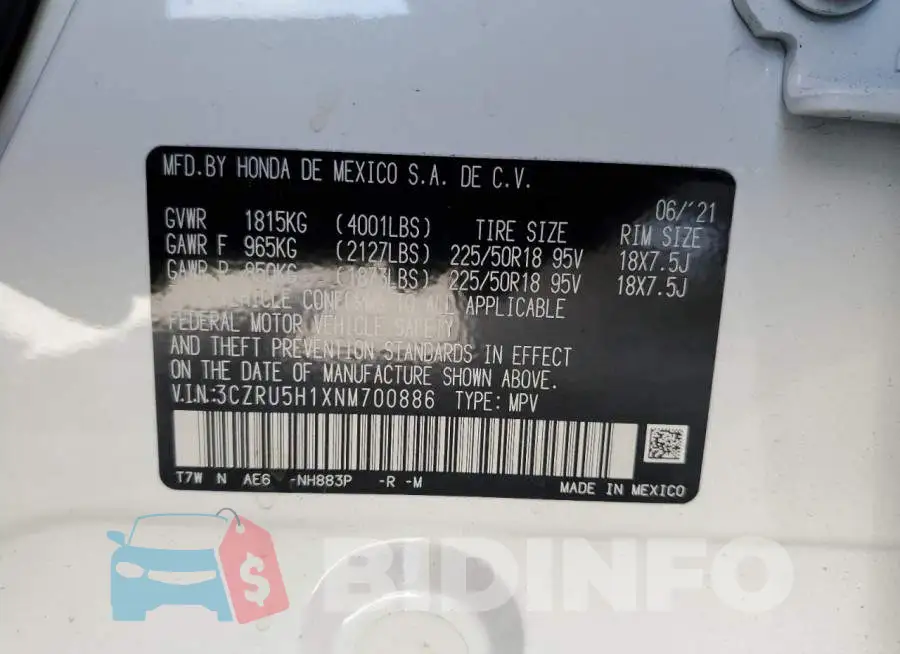 3CZRU5H1XNM700886 Photo# 10